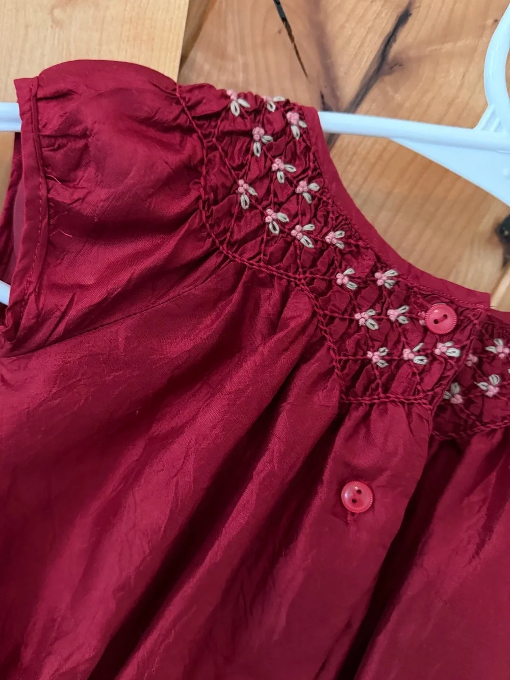Janie and Jack Burgundy Silk Party Dress 12–18M Smocked Floral Holiday